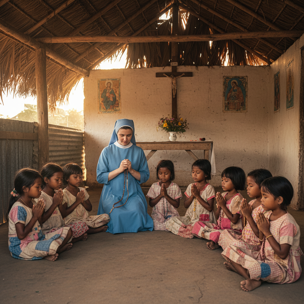 Girls Praying the Rosary