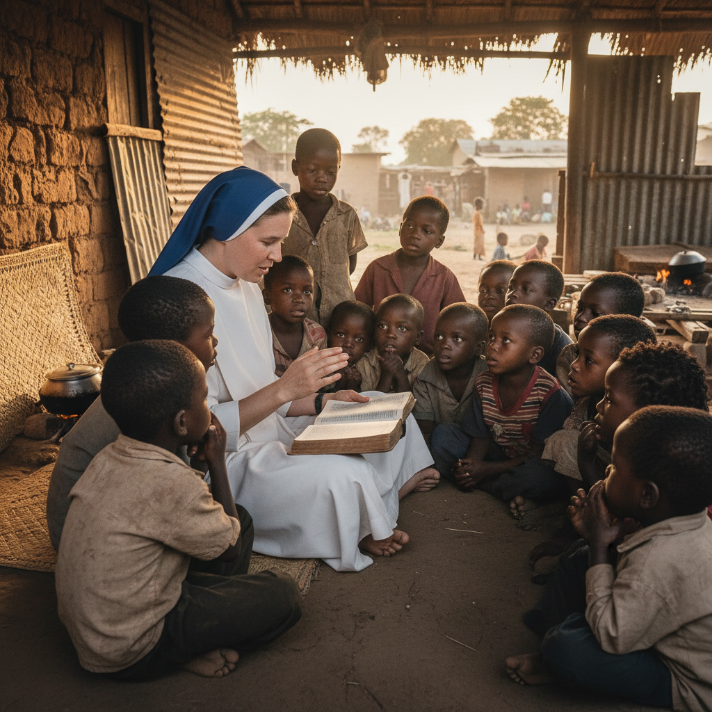 Nun Reading Bible to Children
