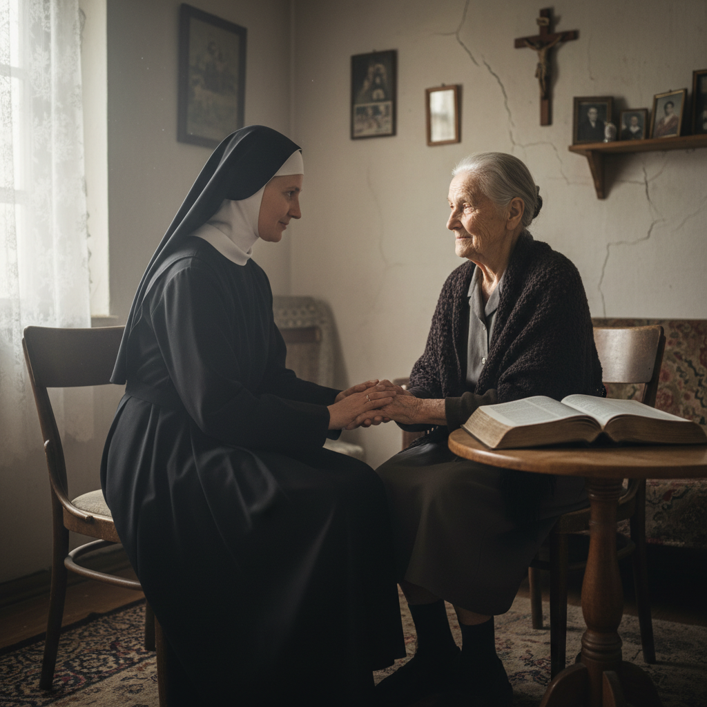 Widow — Holding Hands with Bible